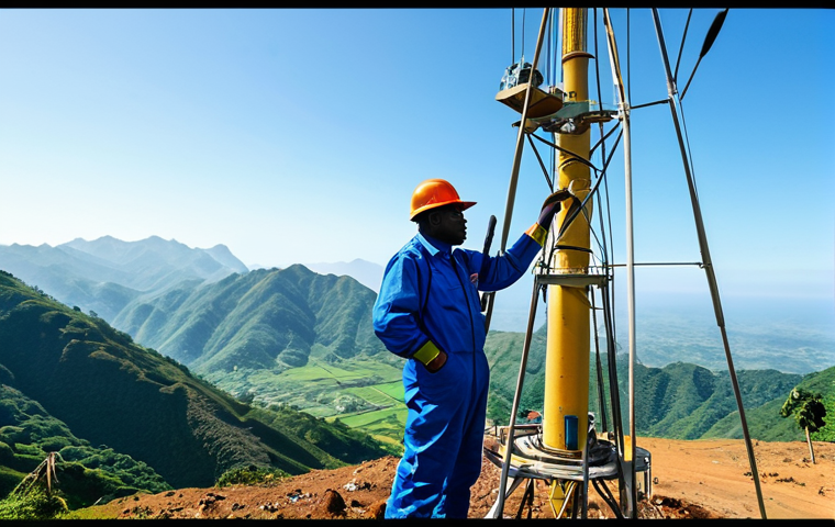 적도 기니의 전기 및 통신 인프라 - **

"A businesswoman in a modest, professional dress, using a smartphone in a bustling market in Mal...