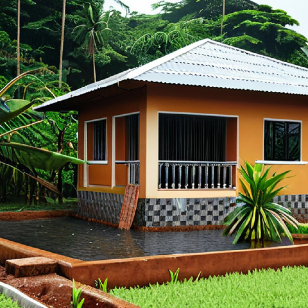 적도 기니에서 발생한 자연재해 사례 - Tropical Rain Adaptation**

"A resilient-looking home in Equatorial Guinea, constructed with strong ...