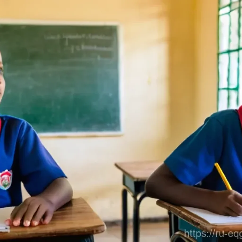 적도 기니의 교육 시스템 - **Equatorial Guinean Primary School Classroom**
    A brightly lit, clean, and organized primary sch...