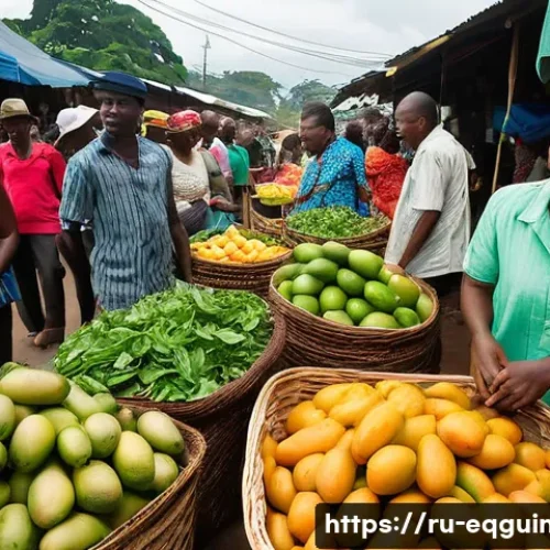 적도 기니에서의 물가 수준 및 생활비 - **Prompt 1: Bustling Malabo Local Market**
    A vibrant, lively scene depicting a local open-air ma...