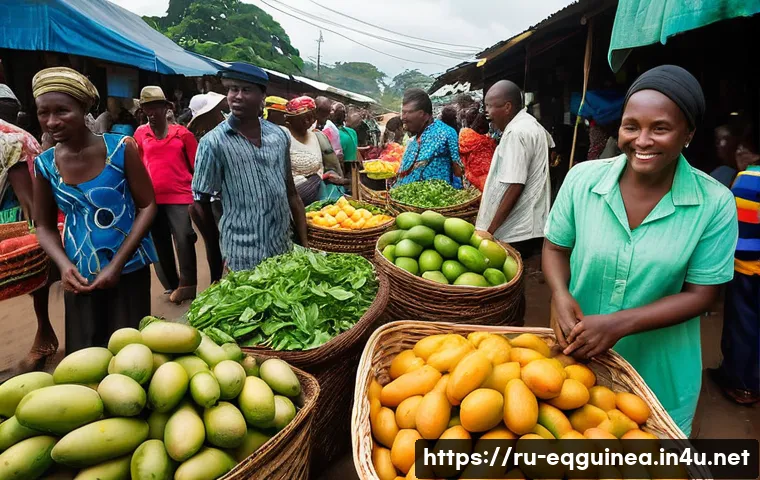 적도 기니에서의 물가 수준 및 생활비 - **Prompt 1: Bustling Malabo Local Market**
    A vibrant, lively scene depicting a local open-air ma...