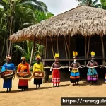 Home 21 적도 기니 내 종교와 신앙 생활 - A vibrant rural scene in Equatorial Guinea showing indigenous people participating in a traditional ...